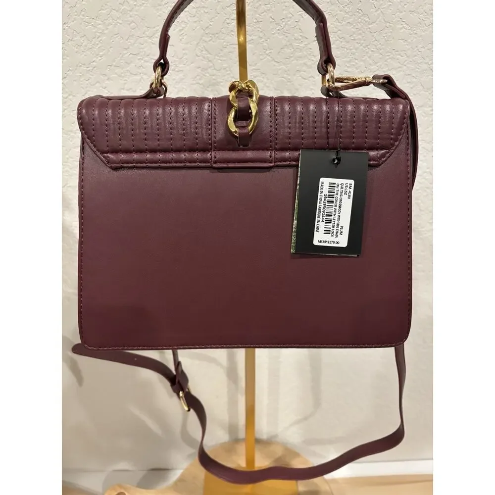 Badgley Mischka Burgundy Quilted Satchel Crossbody Bag New With Tags